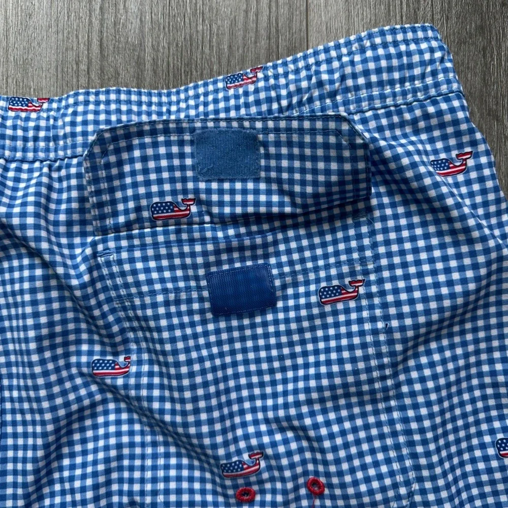 Vineyard Vines Blue chappy Whale USA Flag Swim Trunks Shorts XL